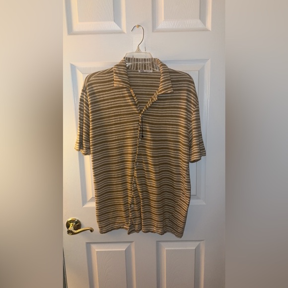 Zara Men's Cotton Linen Blend Striped Button Up Shirt Size Medium - Picture 1 of 4